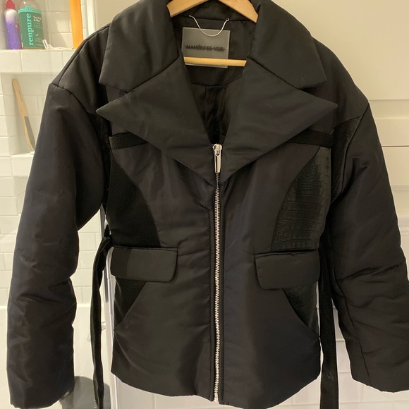 Nylon belted blazer jacket - Black - Picture 9 of 16